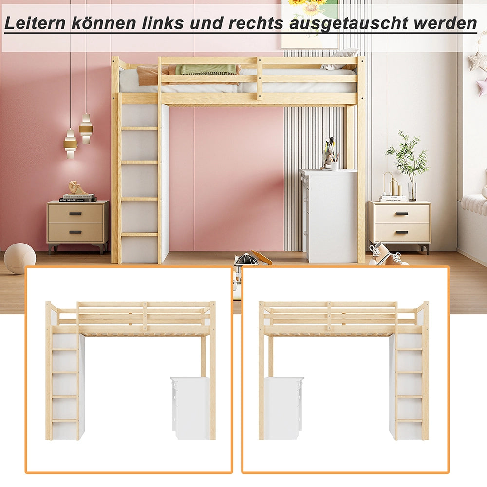 Letto a soppalco multifunzionale - Xylo - 90x200 cm - Legno - Armadi e scrivania