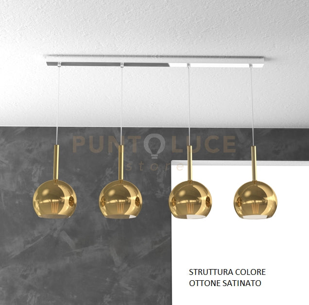 SOSP. OTTONE SAT. RETTANGOLARE 4 LUCI VETRI TUTTI PICCOLO ORO 1155OS-S4 RP-OR