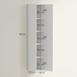 Mobile Bagno Sospeso a Colonna 30x31.5x160 cm con Ripiani Regolabili e Chiusura Soft Close in MDF Bianco