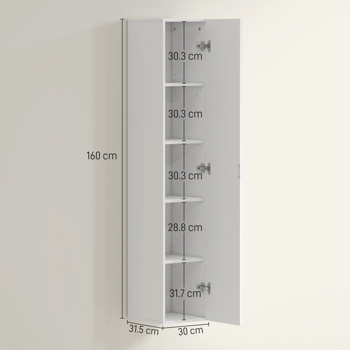 Mobile Bagno Sospeso a Colonna 30x31.5x160 cm con Ripiani Regolabili e Chiusura Soft Close in MDF Bianco