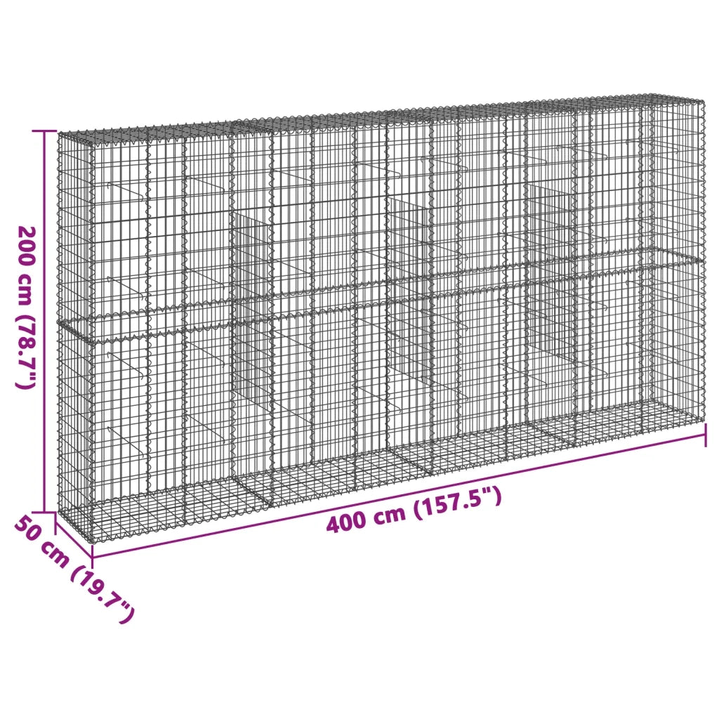 Cesto Gabbione con Copertura 400x50x200 cm in Ferro Zincato 3295169