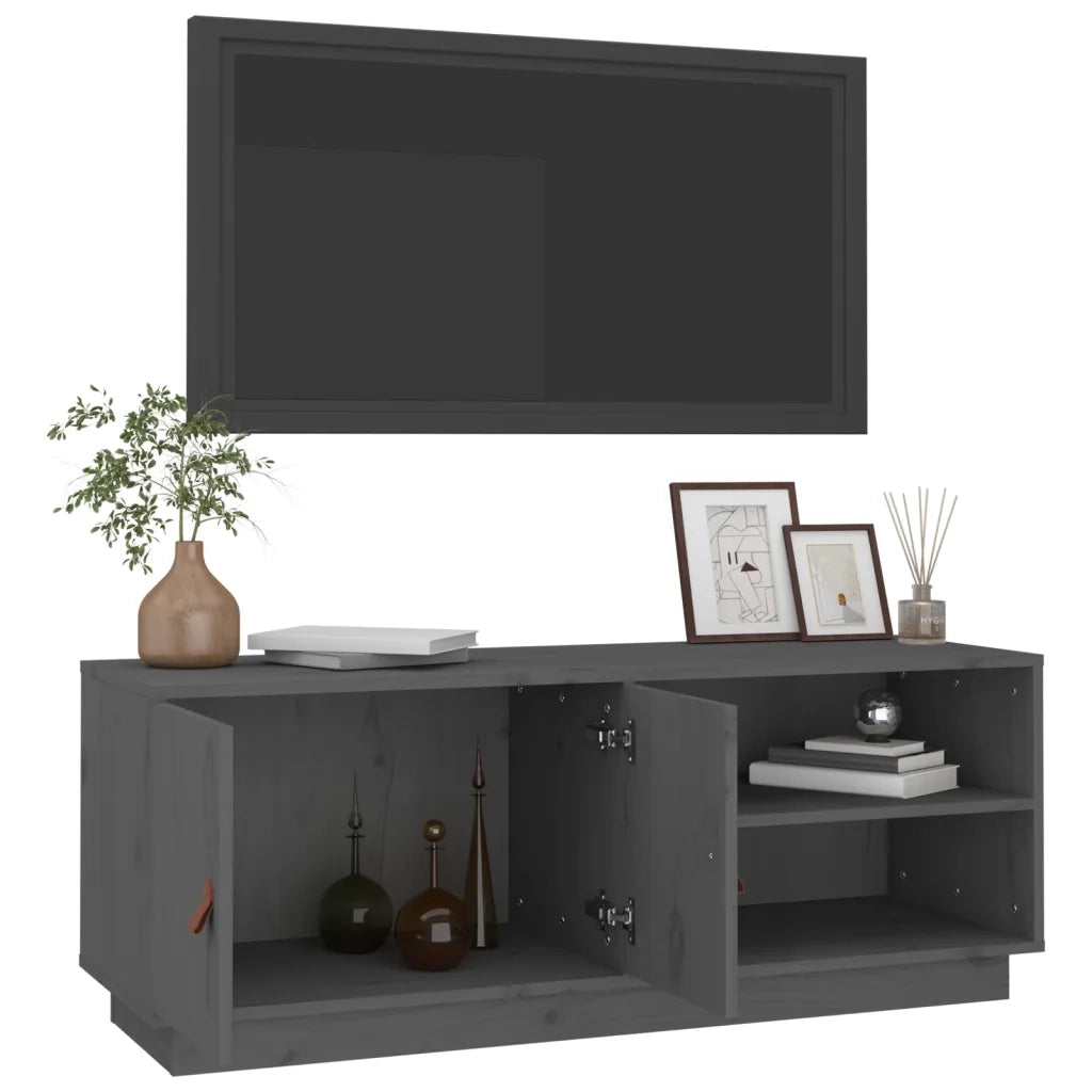 Mobile Porta TV-Credenza TV Grigio 105x34x40 cm in Legno Massello di Pino