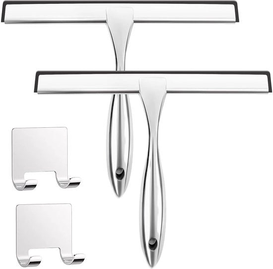 Douchewisser universale per porte doccia, pavimenti, docciaschermi, bagni, mensole, vetri e parabrezza, specchi e cucina, acciaio inox, 24,9 cm, argento, 2-Pack