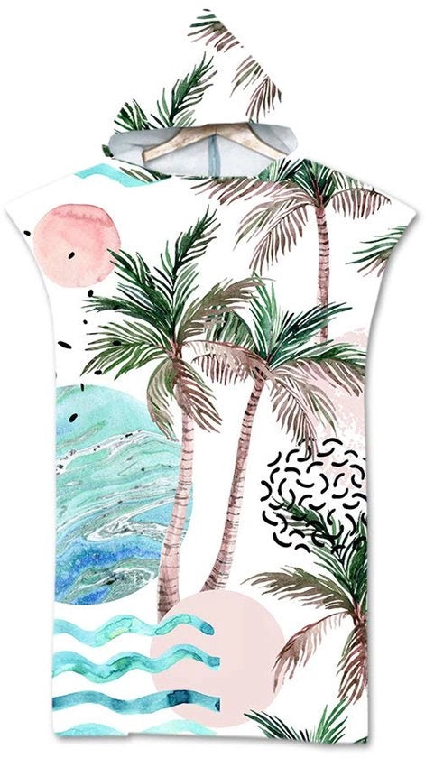 Poncho per Bambini e Adulti con Cappuccio, Poncho per Surf per Donna Uomo Ragazzo, Abbigliamento di Emergenza per Spiaggia Stampa Poncho, Poncho Compatta e Leggera a Microfibra per Nuoto e Spiaggia 75x110cm