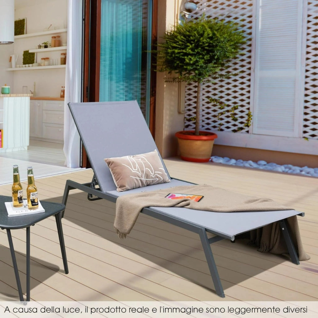 Sedia a sdraio da patio lounge con 6 posizioni regolabili , Sedia reclinabile in acciaio resistente e tessuto in PE-Poltrone e sdraio