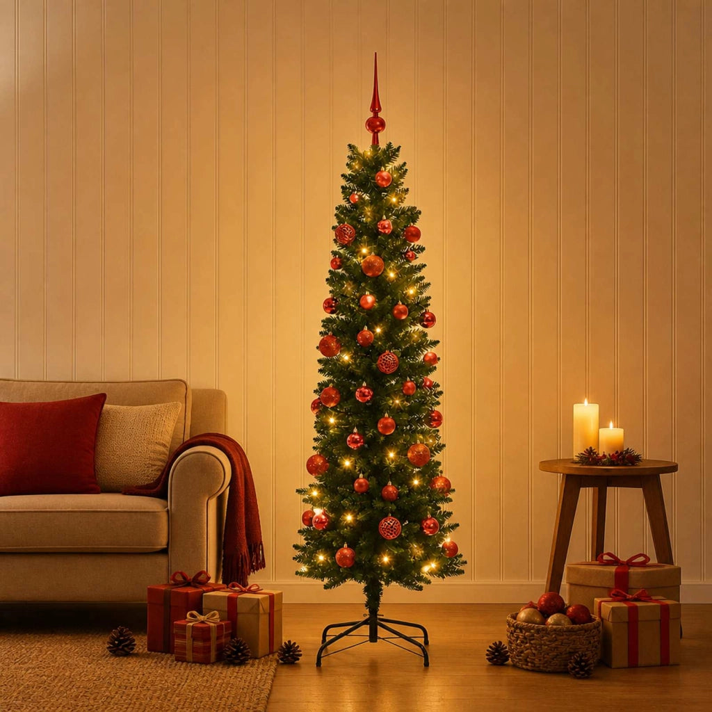 Albero di Natale Artificiale Slim con Palline 120 cm 150 LED 3465925