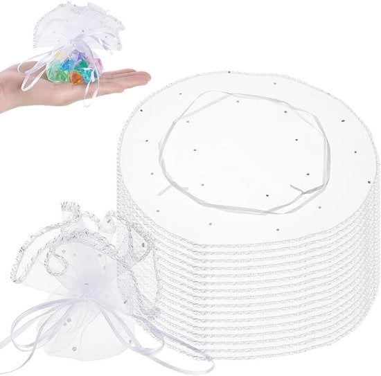 Confezioni in organza 100 pezzi - Diametro 26 cm - Sacchetti per gioielli - Regali per compleanni, matrimoni, feste e battesimi - Bianco