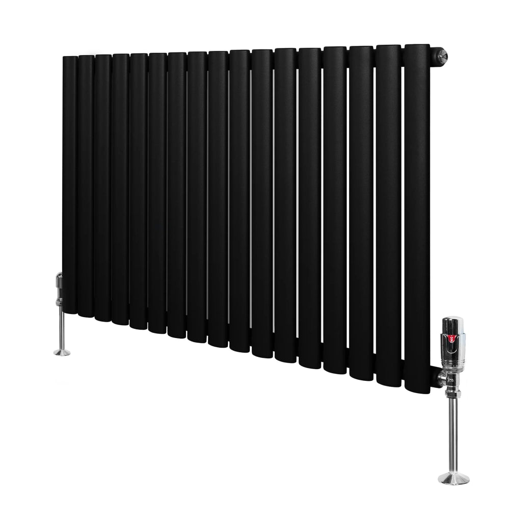 Radiatore Orizzontale Ovale 600x1020mm Nero con Valvole TRV