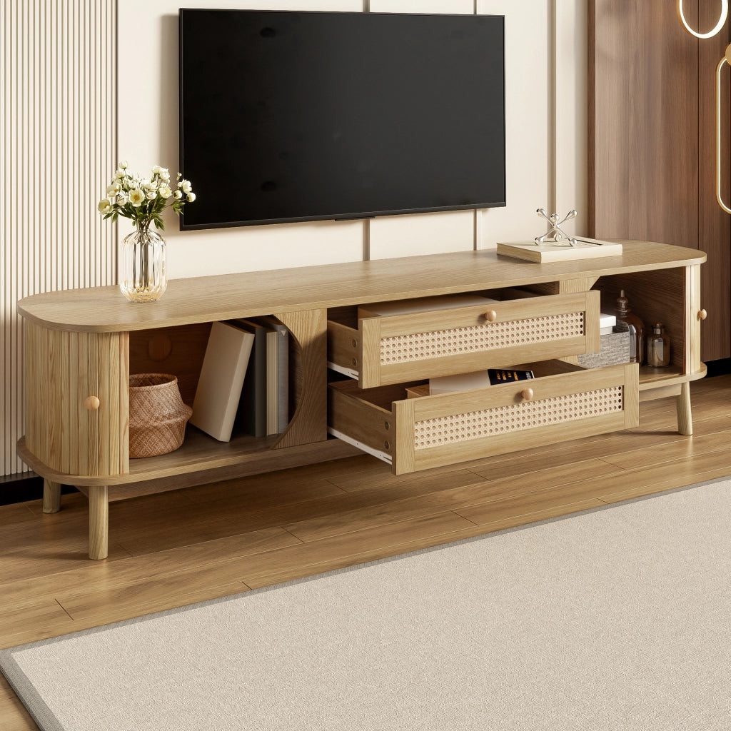 Mobile TV con 2 Ante Scorrevoli e 2 Cassetti in Rattan; Stile Naturale; 170??39;5??46 cm; in MDF; Naturale