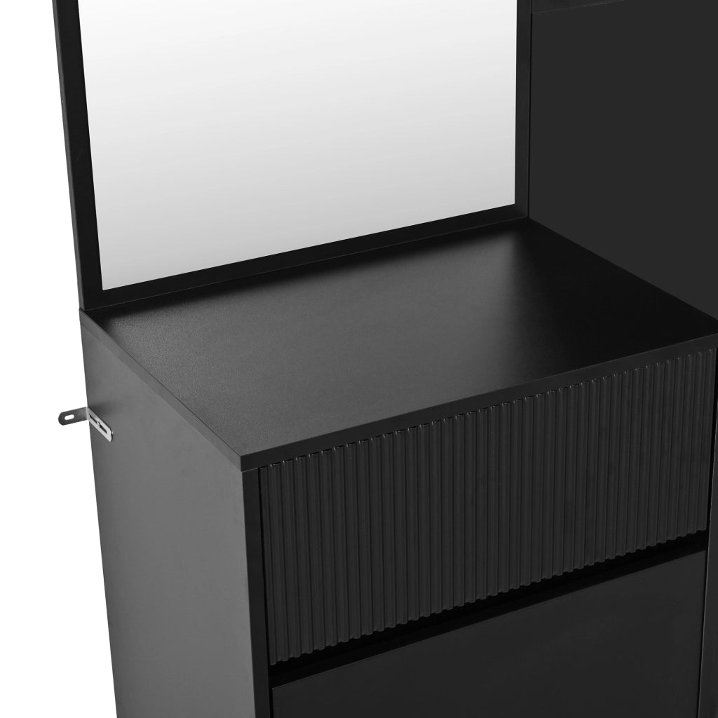 Mobile ingresso con specchio; LED e scarpiera - per ingresso - in MDF - nero