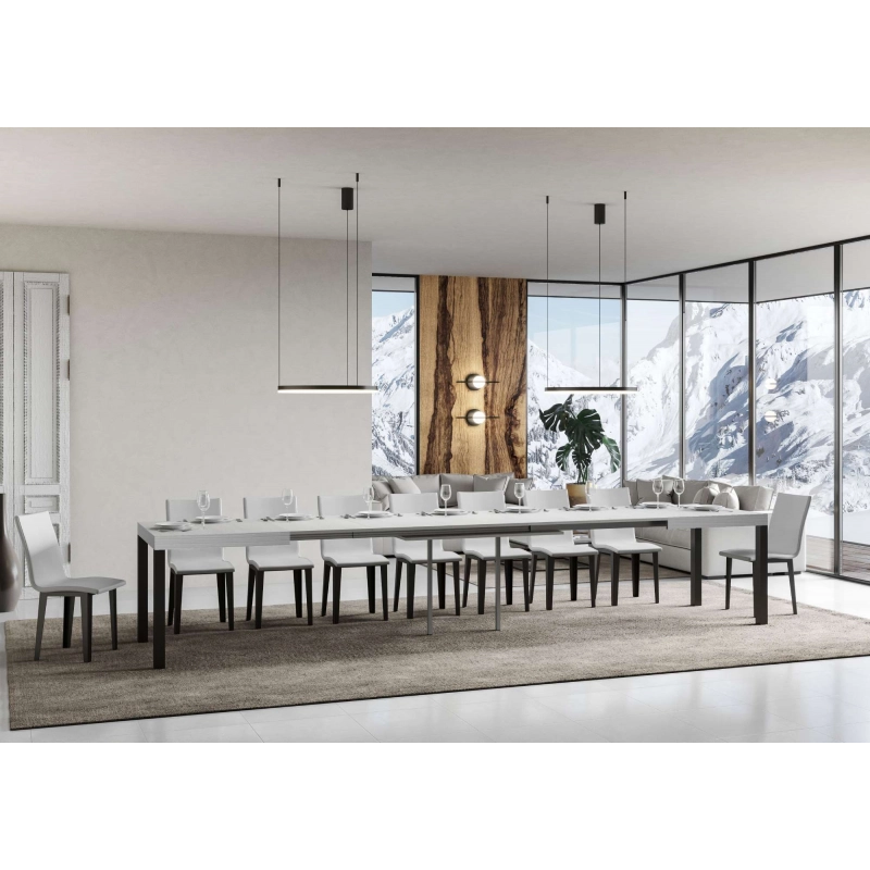 Tavolo allungabile 90x130/390 cm Everyday telaio Antracite - Bianco Frassino