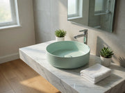 Lavabo tondo da appoggio senza troppo pieno in ceramica senza foro rubinetto - Menta Opaco