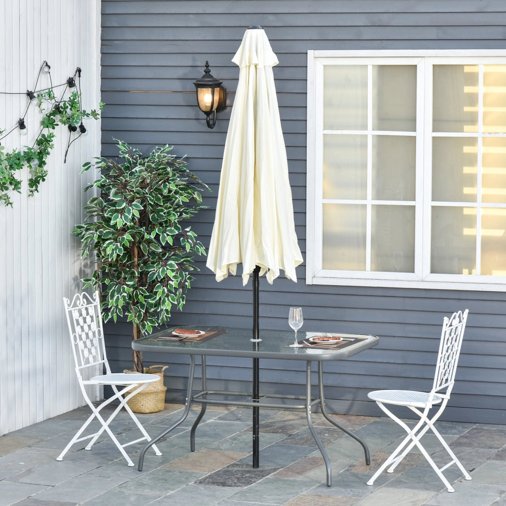 Tavolo da Giardino in Metallo e Vetro con Foro Ombrellone 120x80x70cm