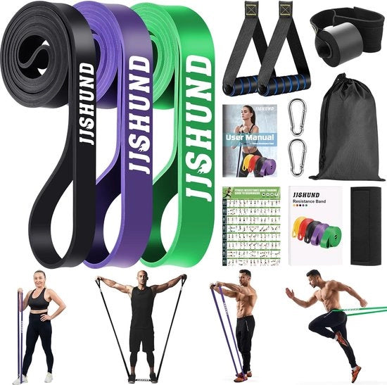 Kit di cinture di resistenza in lattice in 3 livelli di difficoltà con maniglie, chiodi, anelli di gola, imbottitura protettiva, borsa di trasporto, cinture di resistenza, cinghia di resistenza per allenamento di forza, fitness, yoga a casa