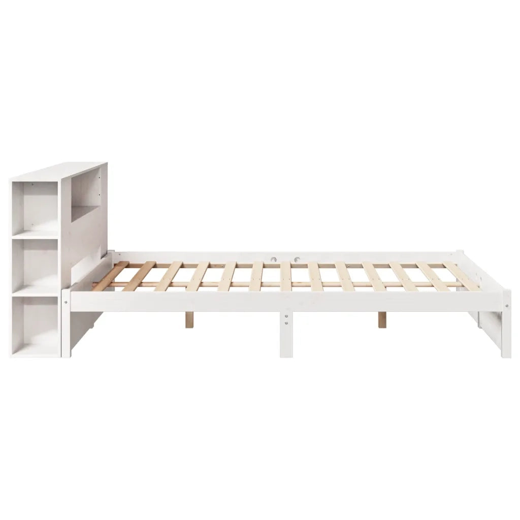 Letto Libreria senza Materasso-Struttura Letto con contenitore Bianco 150x200 cm Legno di Pino 540893