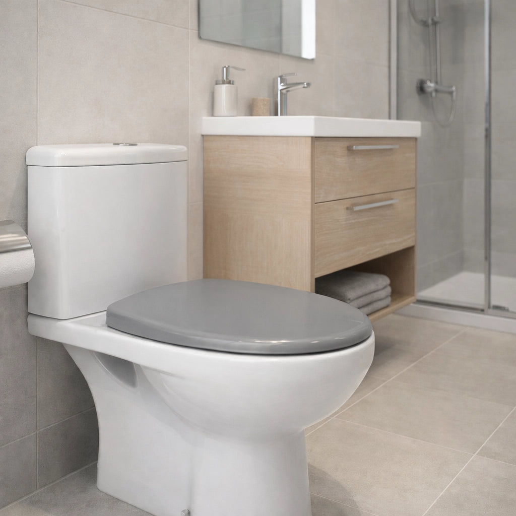 Copri Water Universale Sedile WC in PP Grigio 1200gr Cerniere Regolabili forma D