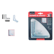 Trade Shop - Set 2 Pz Lastrina Ad Angolo 100mm Sostegno Staffa Angolare Con Viti Mobili 91214 -