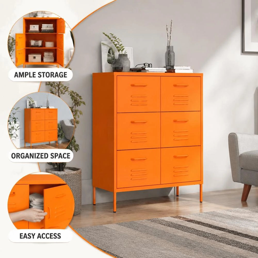 Orange Drawer Cabinet, 80x35x101.5 Cm, Steel