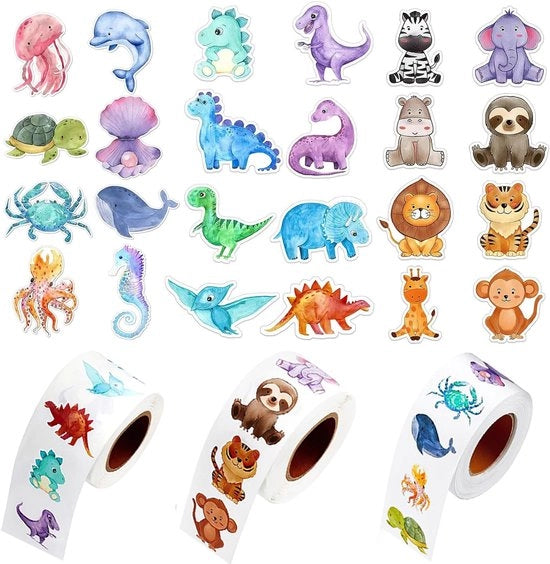 1500 Sticker per Bambino, Dinosauri, Modelli Animali, 24 Temi, Sticker Scuola, Sticker di Premio, Personaggi Cartoon per Bambini