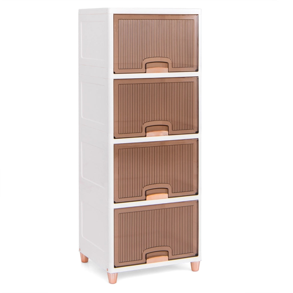 Contenitori da 150L con coperchi porte magnetiche, Contenitori impilabili a 4 livelli in plastica per soggiorno Bianco-Credenze buffet