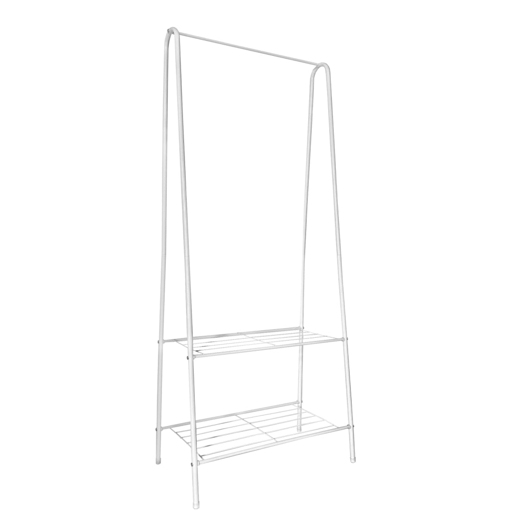 Appendiabiti a forma di asino in metallo Premium ad angolo Nyana Home 151x60x34 cm, 1 ripiano sospeso, 1 ripiano inferiore Bianco.