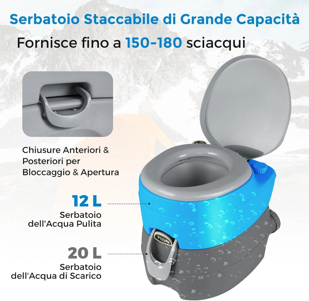 COSTWAY 20L Toilette Portatile con Serbatoio d'Acqua Rimovibile a Maniglia, WC Chimico Comodo per Campeggio, Water Portatile per Adulti e Anziani, Supporto Carico 150kg, 45 x 40 x 42 cm