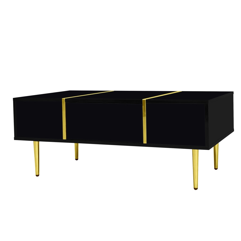 TAVOLINO DA CAFFÈ Nero Lucido 100x60x41,5 cm con 2 Cassetti