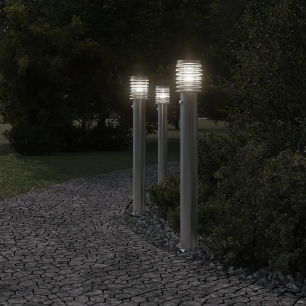 Lampada da Terra per Esterni Sensore Argento 3 pz 110cm Acciaio CFW9848207