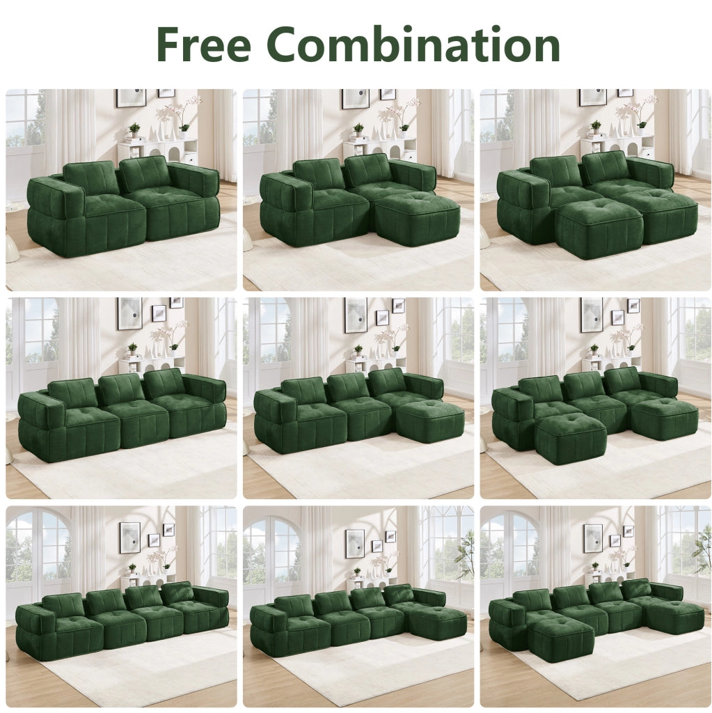 Divano modulare angolare 3 posti con pouf 271x162x67 cm in poliestere verde