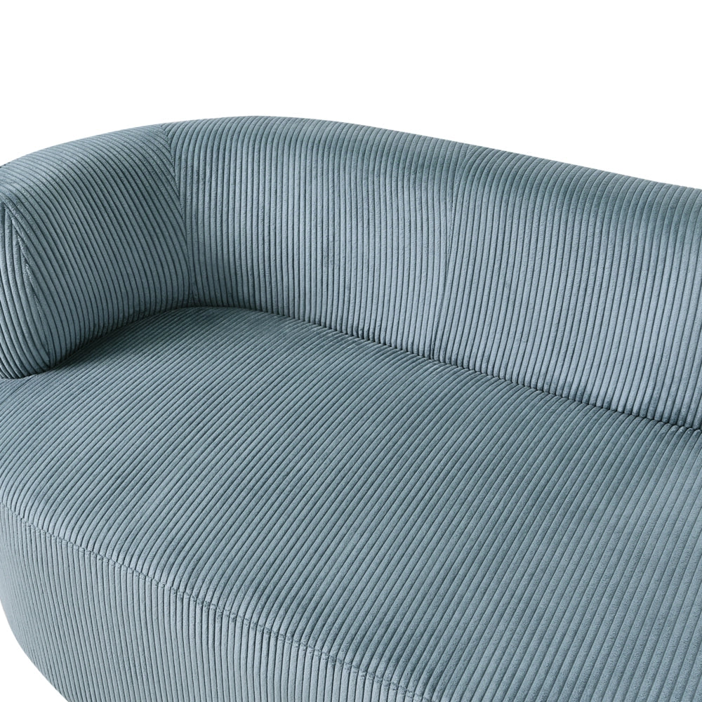 Chaise longue con rivestimento in velluto a coste blu e cuscino decorativo lato sinistro