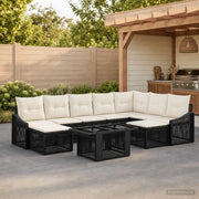 Set Divano da Giardino 10 pz Nero e Bianco Crema polyrattan 3437338