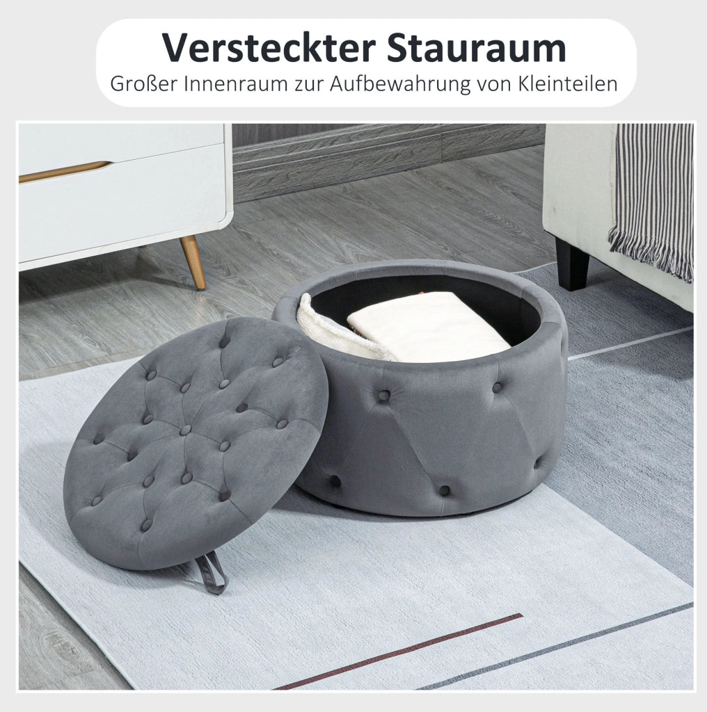 Pouf contenitore rotondo imbottito in poliestere grigio