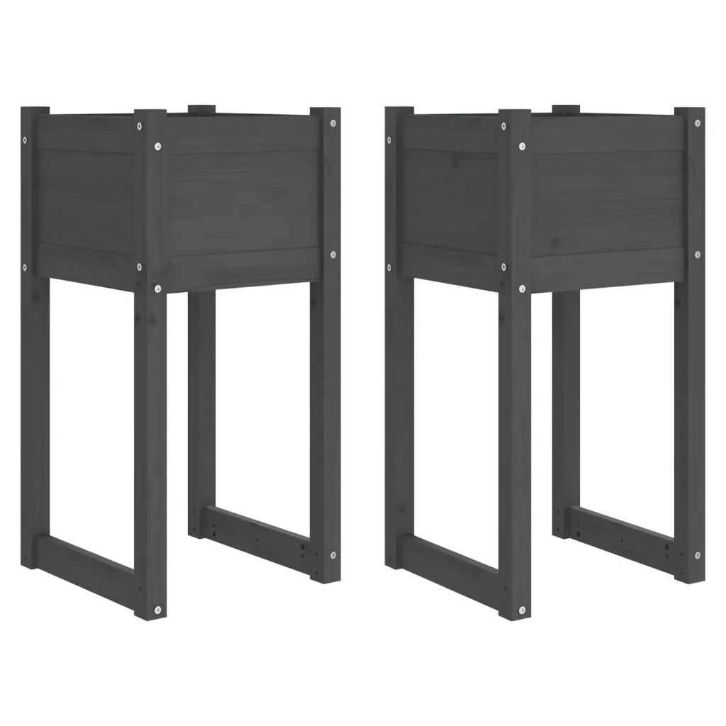 2 pz Fioriere | Cassetta per fiori | Vaso Grigio 40x40x81 cm in Legno Massello di Pino
