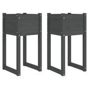 2 pz Fioriere | Cassetta per fiori | Vaso Grigio 40x40x81 cm in Legno Massello di Pino
