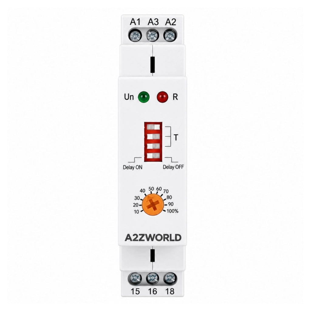 Relè Temporizzato Modulare, AC230V e DC/AC 24V 10A, Timer Delay ON o Delay OFF, Ritardo Accensione o Spegnimento, 1 Modulo Barra DIN, Tempo regolabile da 0,1s a 10 giorni