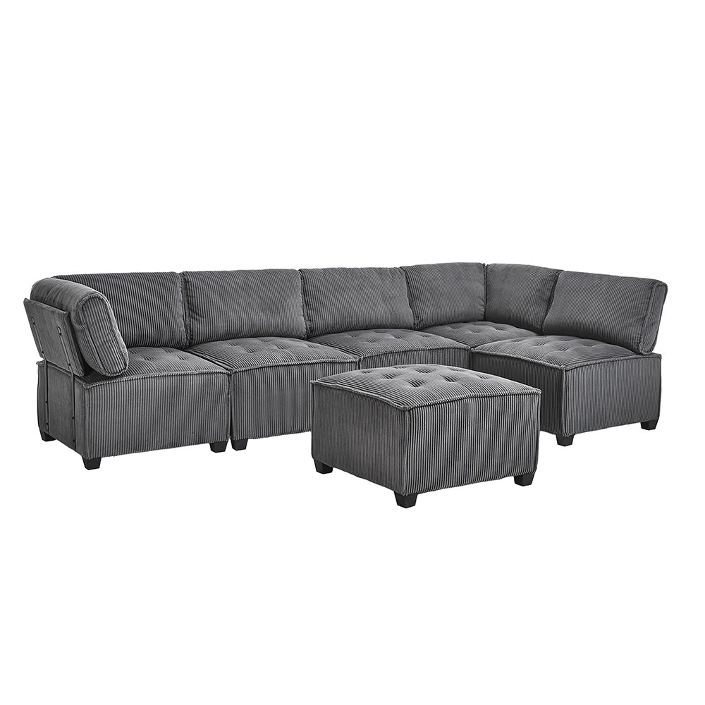 Divano modulare - Xylo - 6 posti velluto costato combinabile U/L/letto grigio