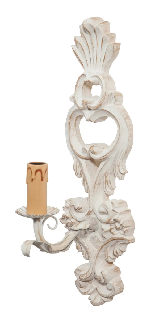 Biscottini Lampada Applique Shabby in legno e ferro finitura bianco anticato Made In Italy