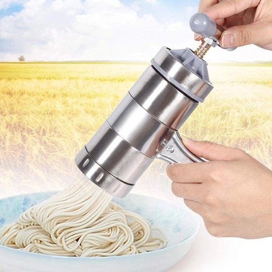 Macchina per pasta artigianale a mano - Materiale resistente all'usura in acciaio inossidabile - Argento - Ideale per uso domestico e ristorante - 5 forme