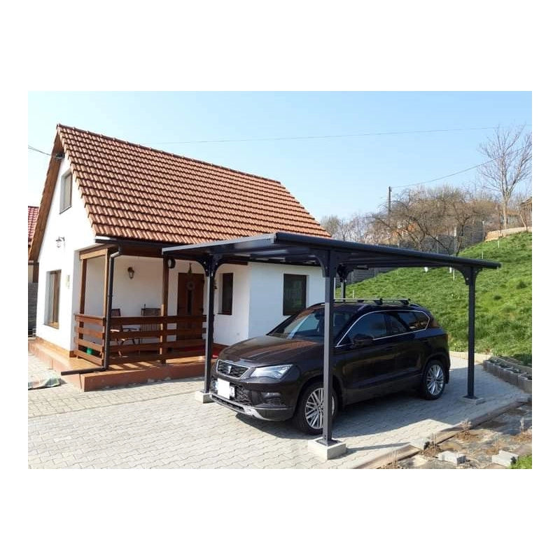 Tettoia auto da giardino in alluminio 294x500 cm – pergola, copertura auto carport con tetto piano policarbonato 6 mm – grigio antracite – CAR3050ALTPT Foresta