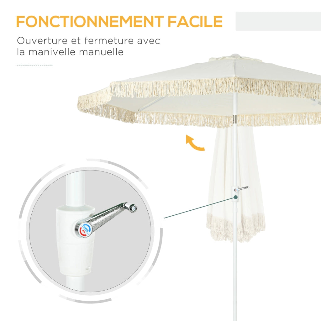 Ombrellone da giardino inclinabile con frange e manovella ¨C zephmum ¨C ? 265x245 cm Bianco