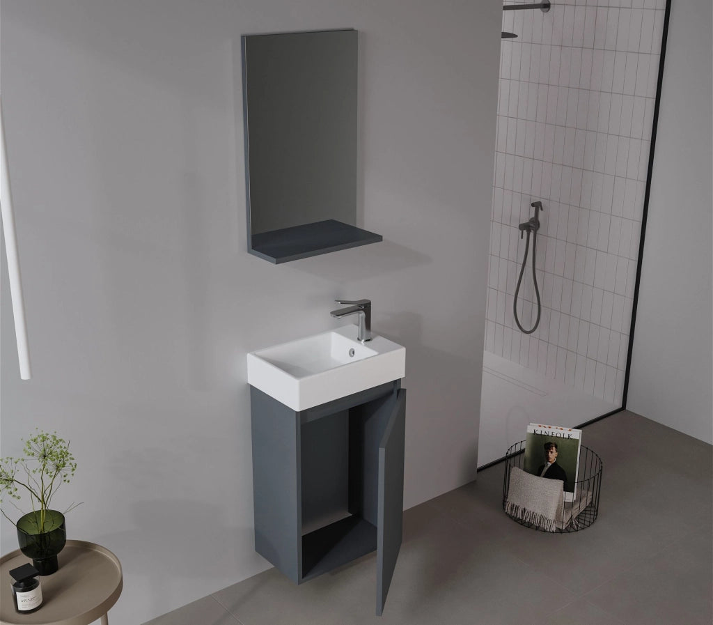 Set mobile lavabo con specchio (2 pezzi) "Conza 45" - 45 x 26 x 75 cm - Antracite opaco