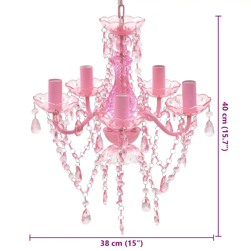 Lampadario in Cristallo 5 Lampadine Rosa 240310