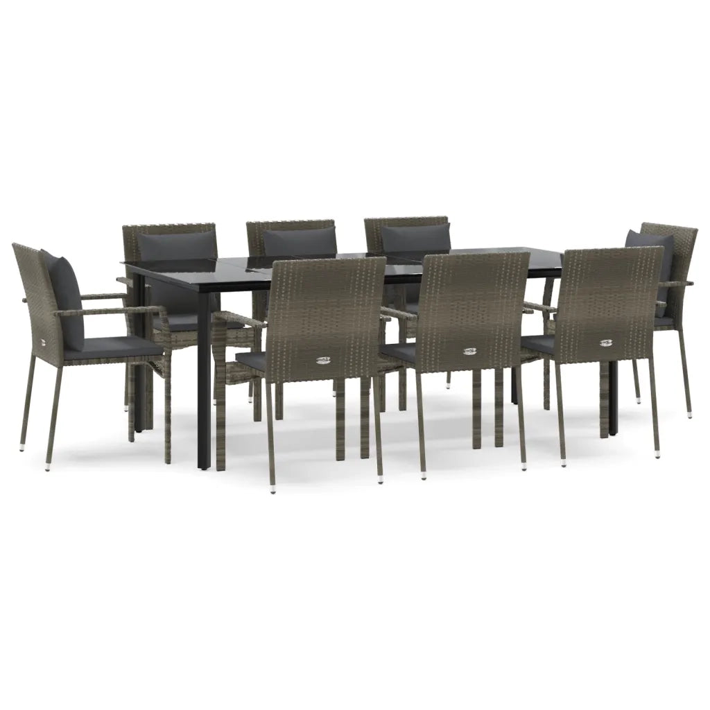 Set da Pranzo Giardino 9pz con Cuscini Nero e Grigio Polyrattancod mxl 100436