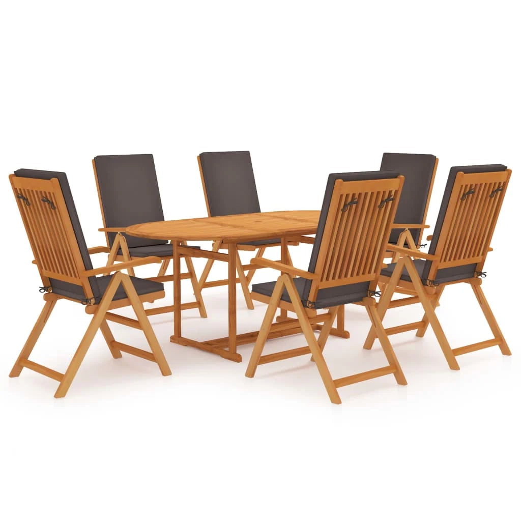 Set di mobili da giardino mobili da esterno 7 pezzi con cuscini legno massello di teak grigio 02_0017137