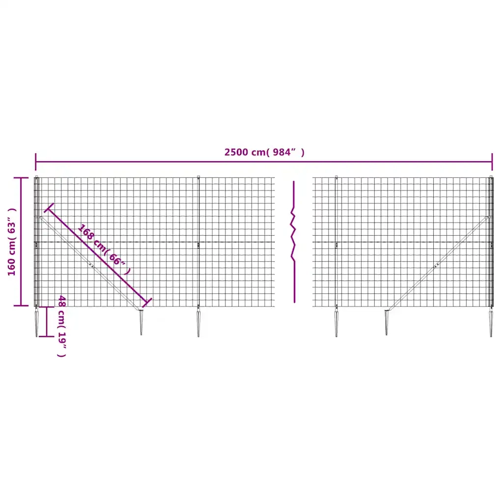 Recinzione Metallica con Picchetti Ancoraggio Antracite 1,6x25m 154284