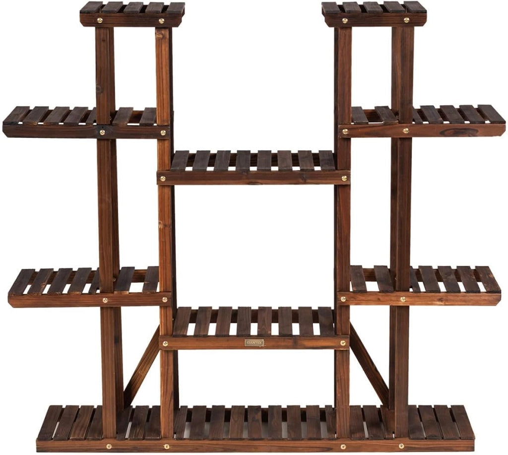 Scaffale Portapiante, Supporto per Fiori a 9 Ripiani in Legno, Spazioso Multifunzionale per Piante Libri e Decorazioni, per Esterno e Interno, Come Giardino/Balcone/Salotto (113x25x114cm)