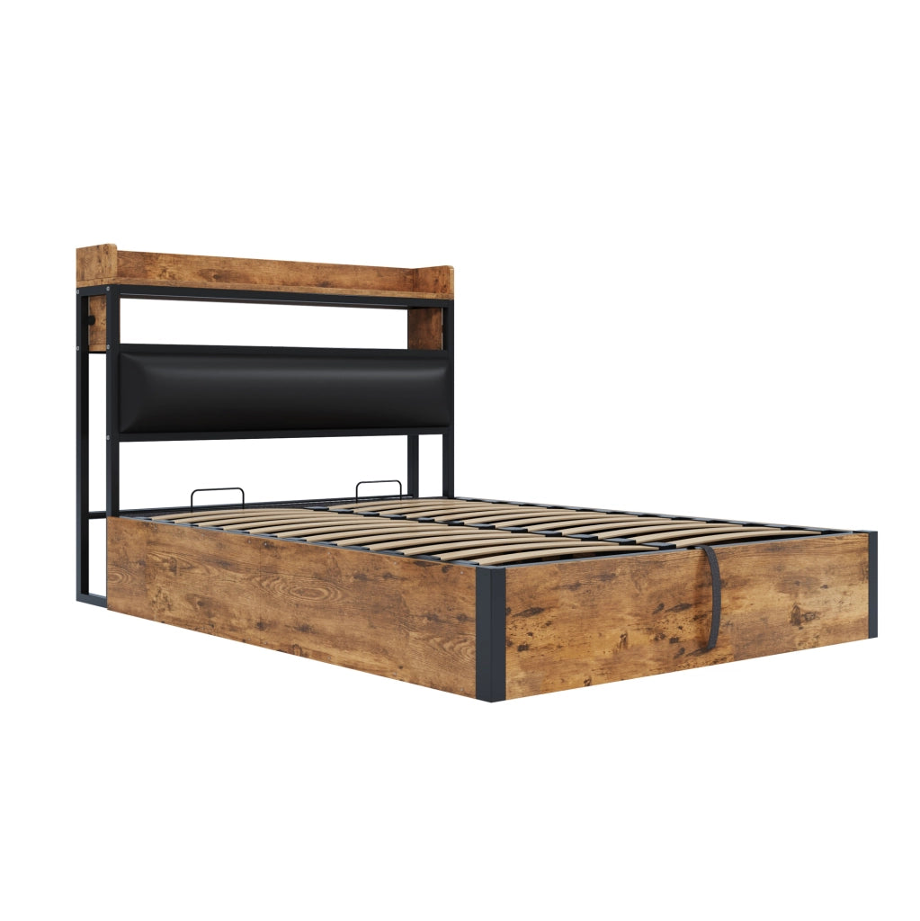 Letto contenitore 140x200 cm con USB e testiera con vano; nero