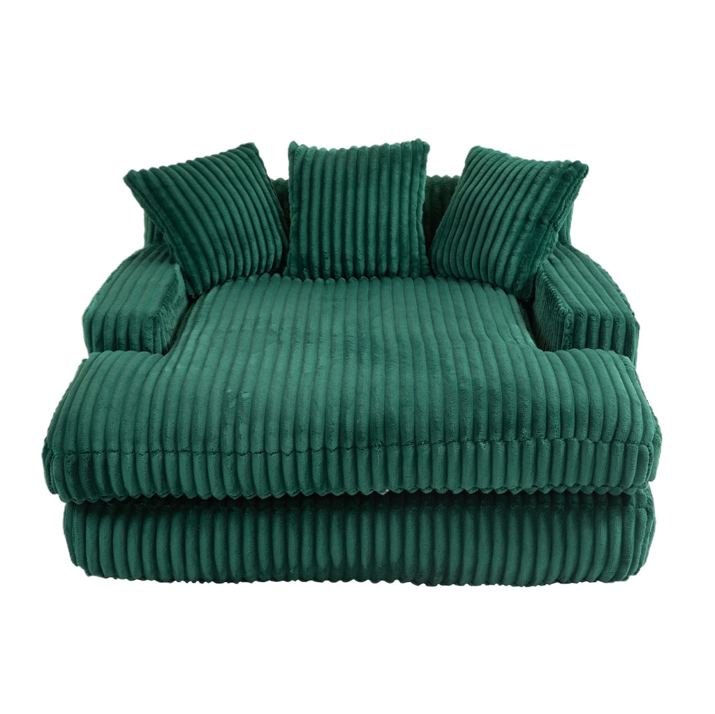 Chaise longue in velluto a coste verde smeraldo con 3 cuscini; 125 x 155 x 63 cm