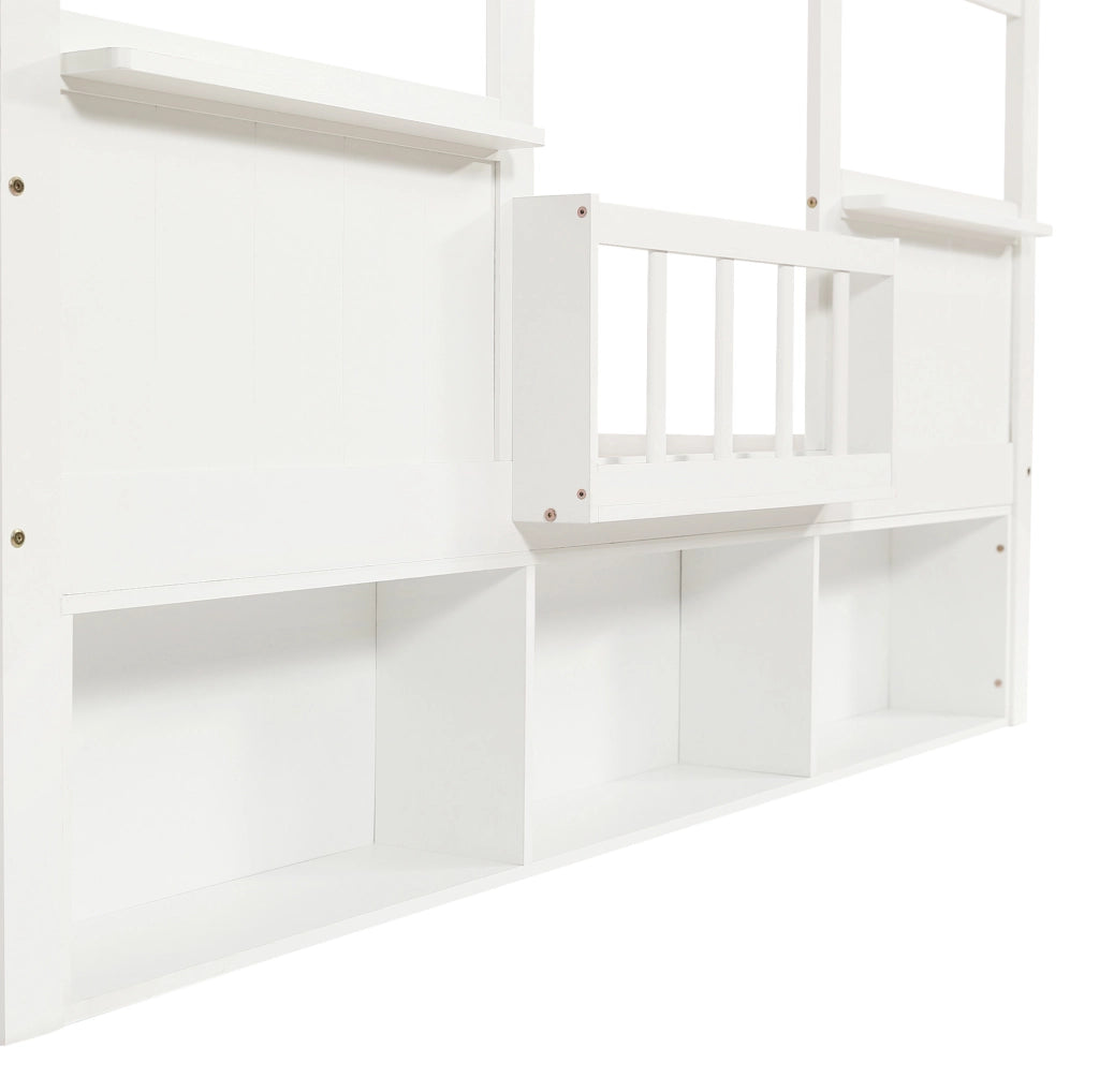 Letto a soppalco per bambini bianco 90x200 cm con libreria integrata