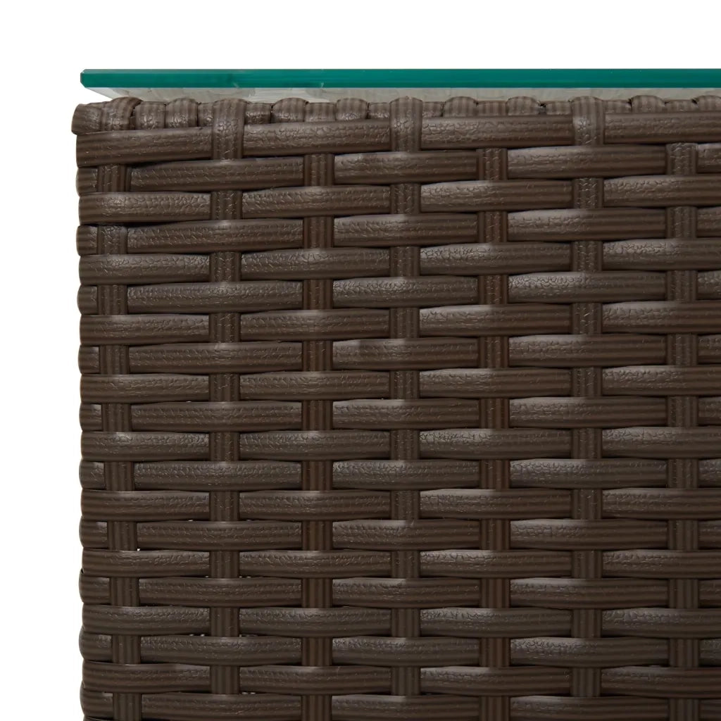 Tavolini 3 pz con Piano in Vetro Marroni in Polyrattan 316380